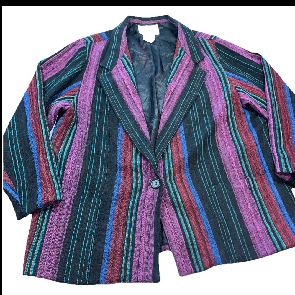Vintage DK Gold donnkenny Wool Colorful Striped 1 Button Blazer Jacket 32342, 38